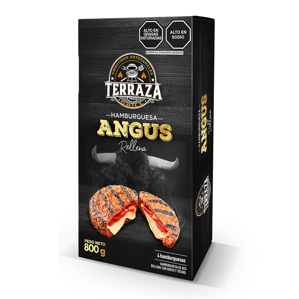 Hamburguesa Angus rellena queso y tocino x 800 g