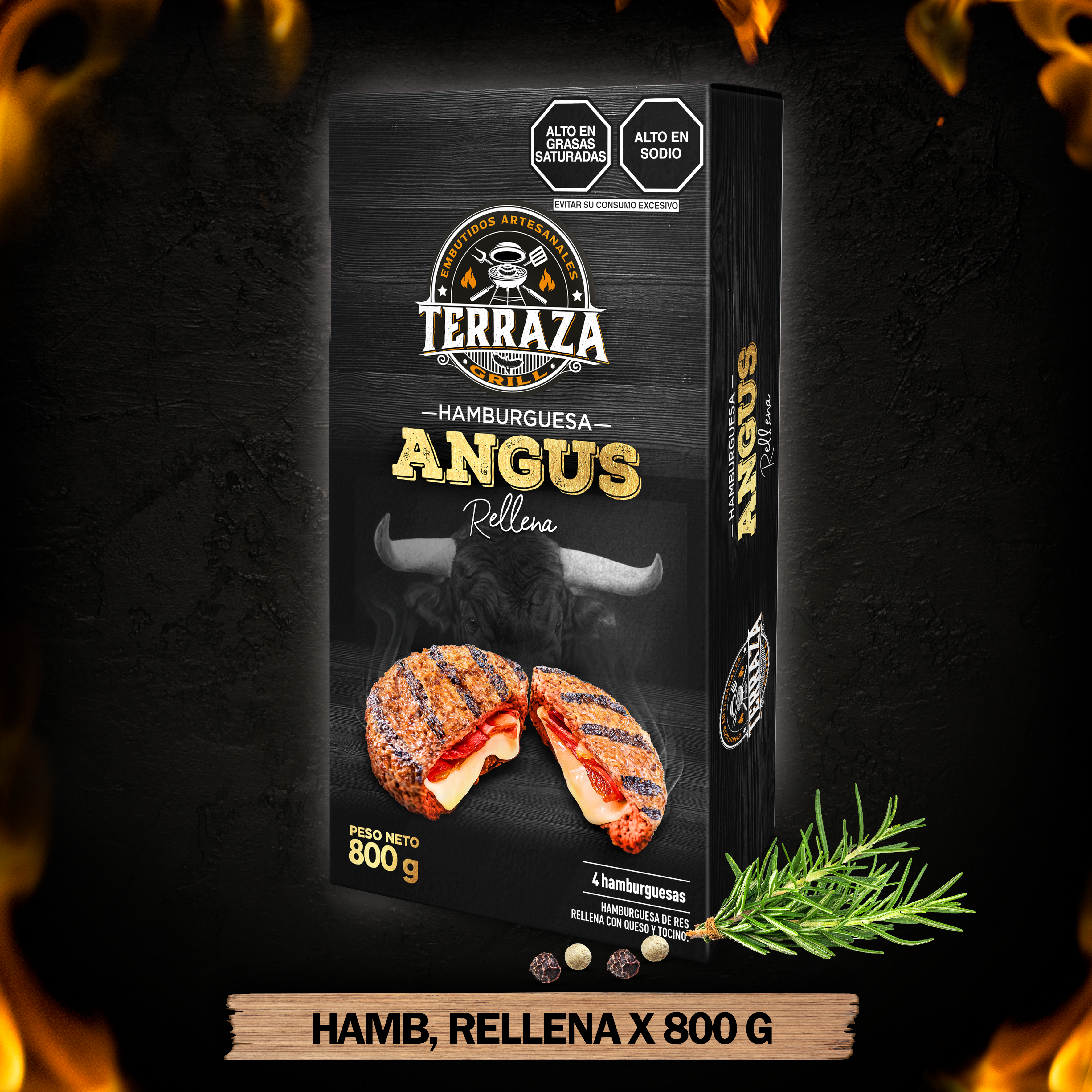 Hamburguesa Angus rellena queso y tocino x 800 g